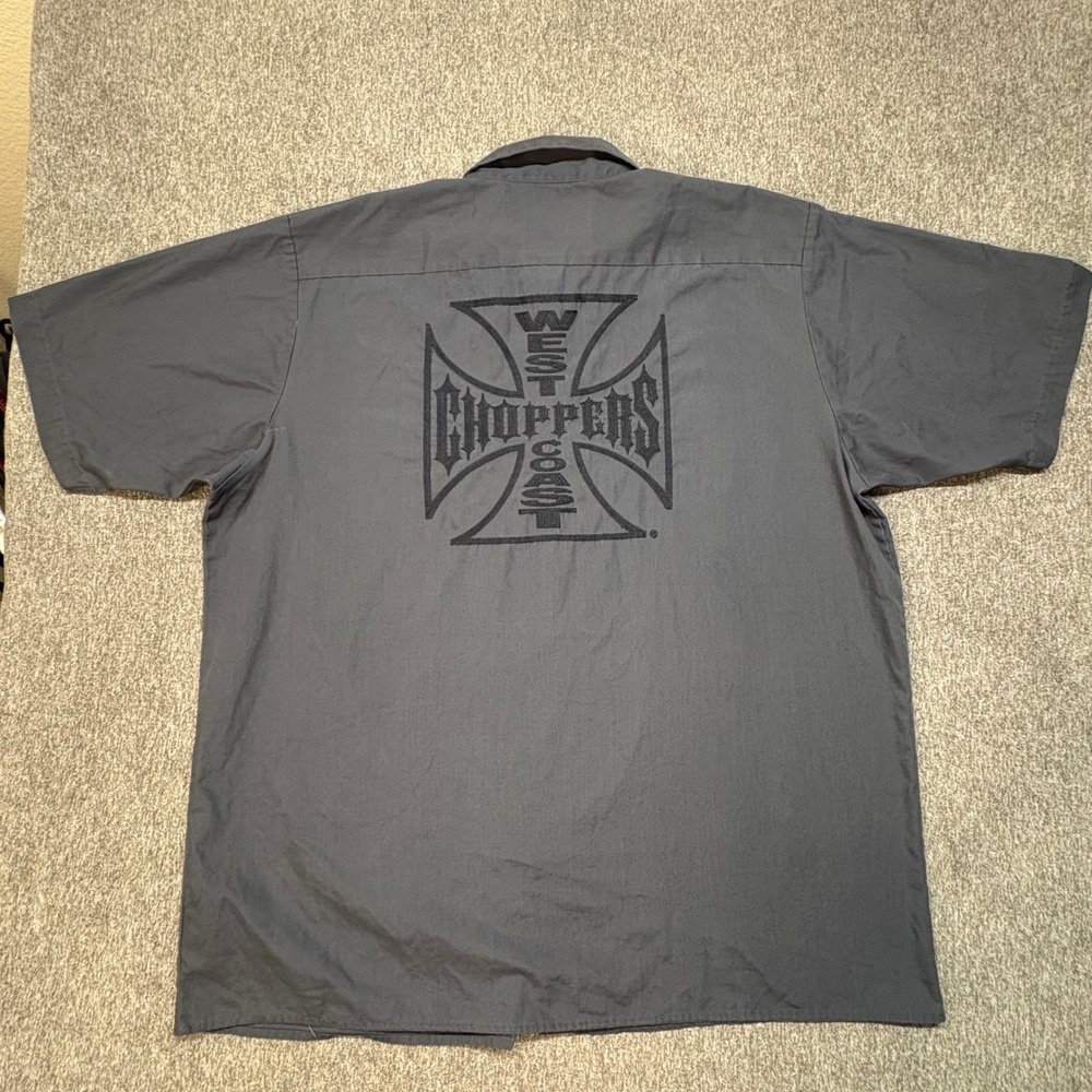 VTG West Coast Choppers Jesse James Workwear Shirt Men's XL Mechanic MC Club Y2K